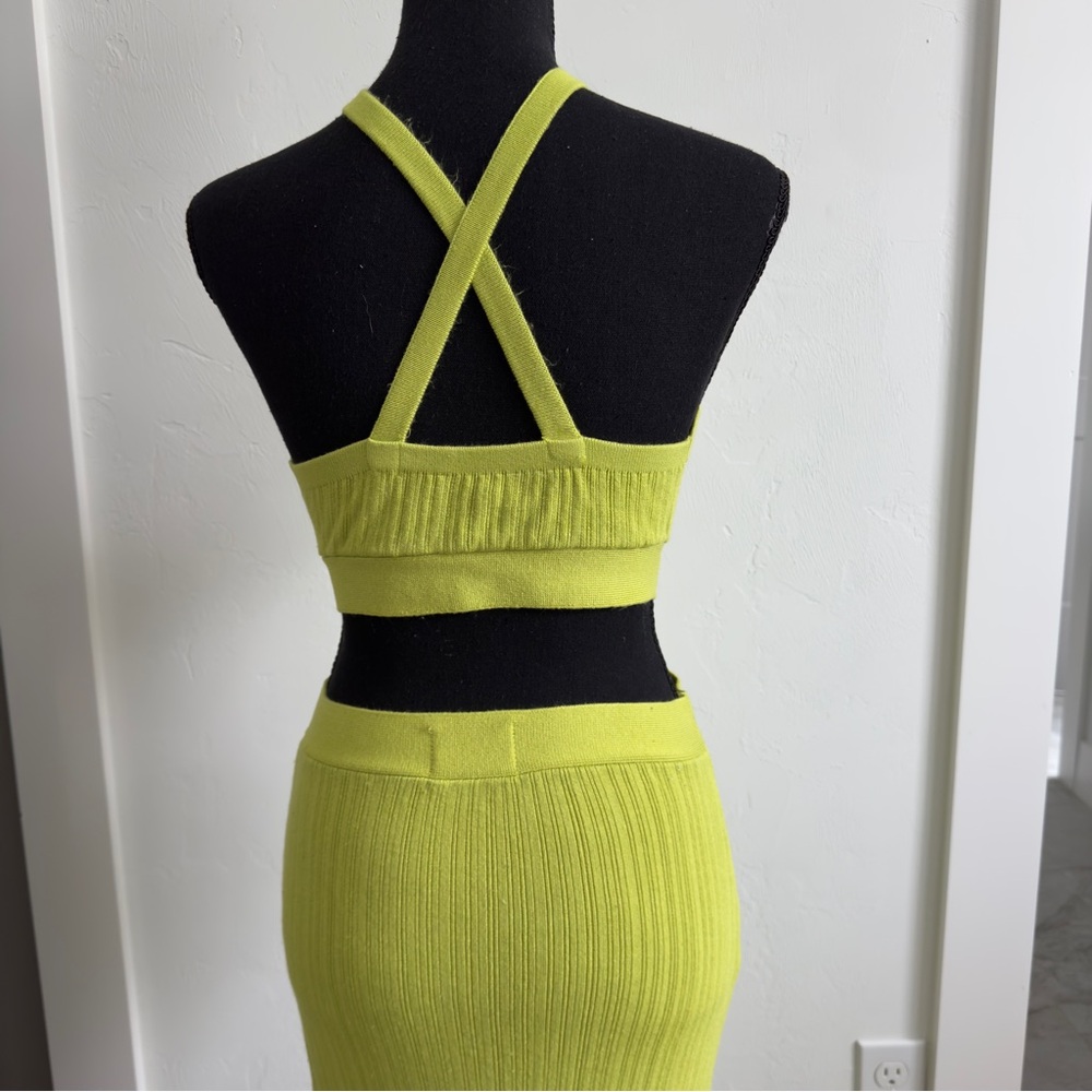 Runaway Chartreuse Green Cut Out Textured Knit Dress S - Picture 8 of 10